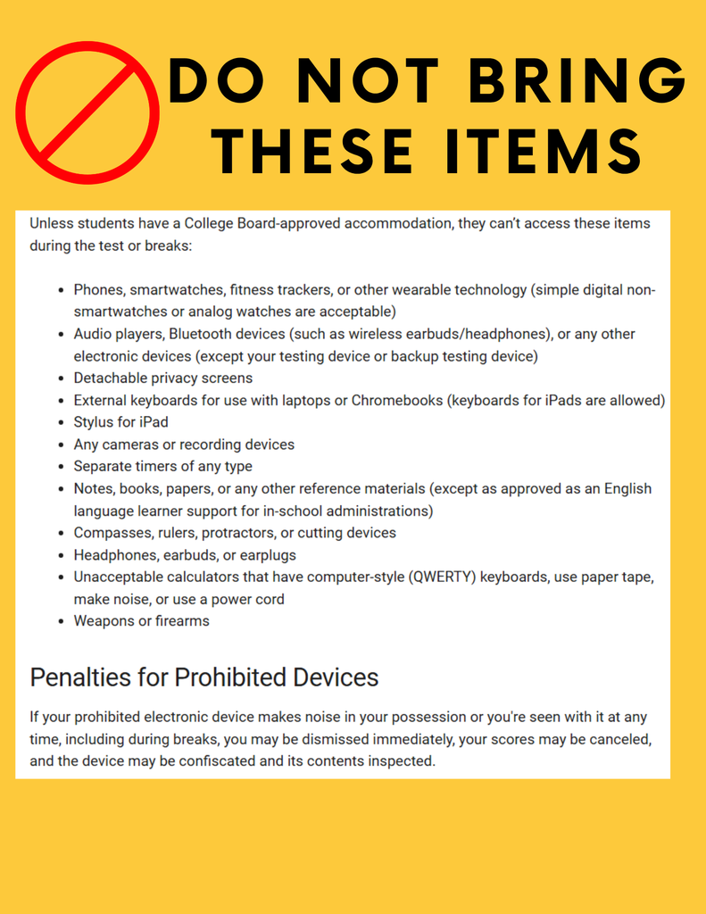 PSAT Do Not Bring