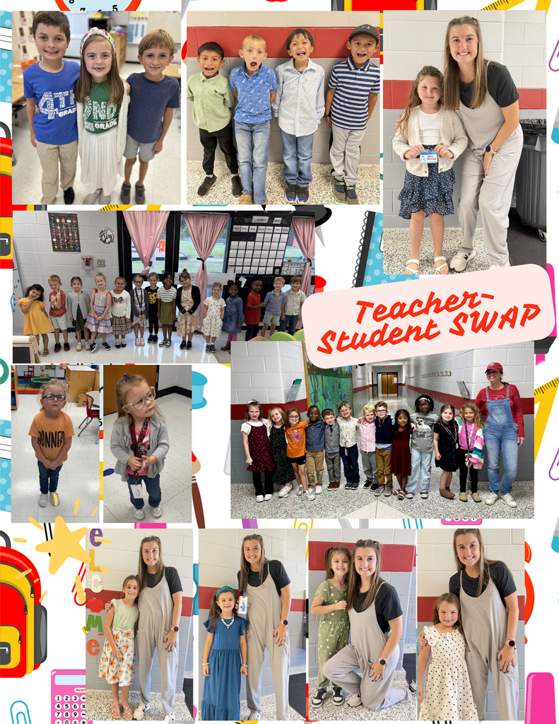 This collage of pictures includes teacher student swap outfits where students dressed in some popular kid outfits and our students took on the style of their teachers.