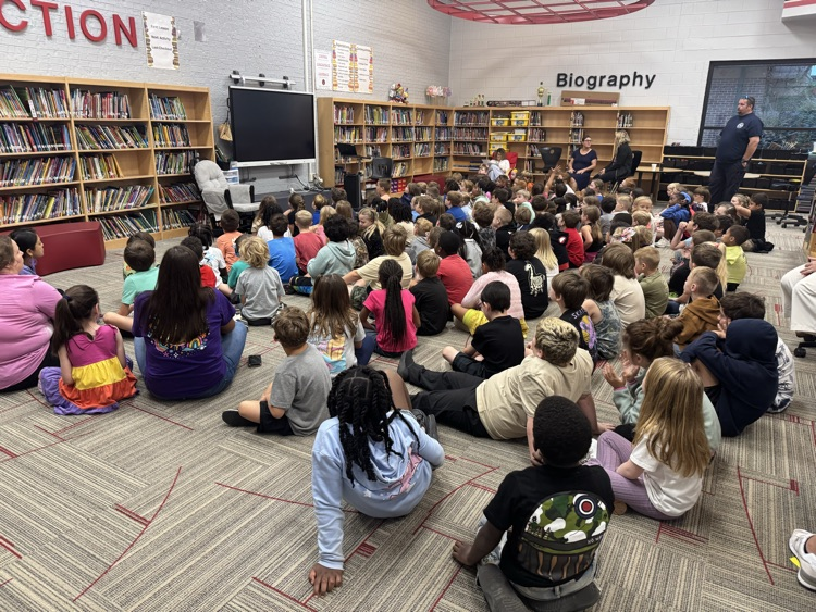 Students gathered in our library to listen to lessons on fire safety.