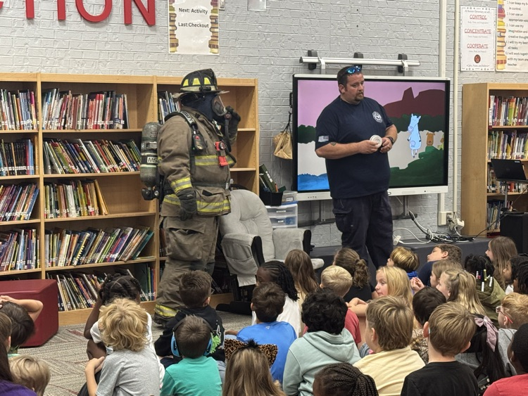 Students gathered in our library to listen to lessons on fire safety.