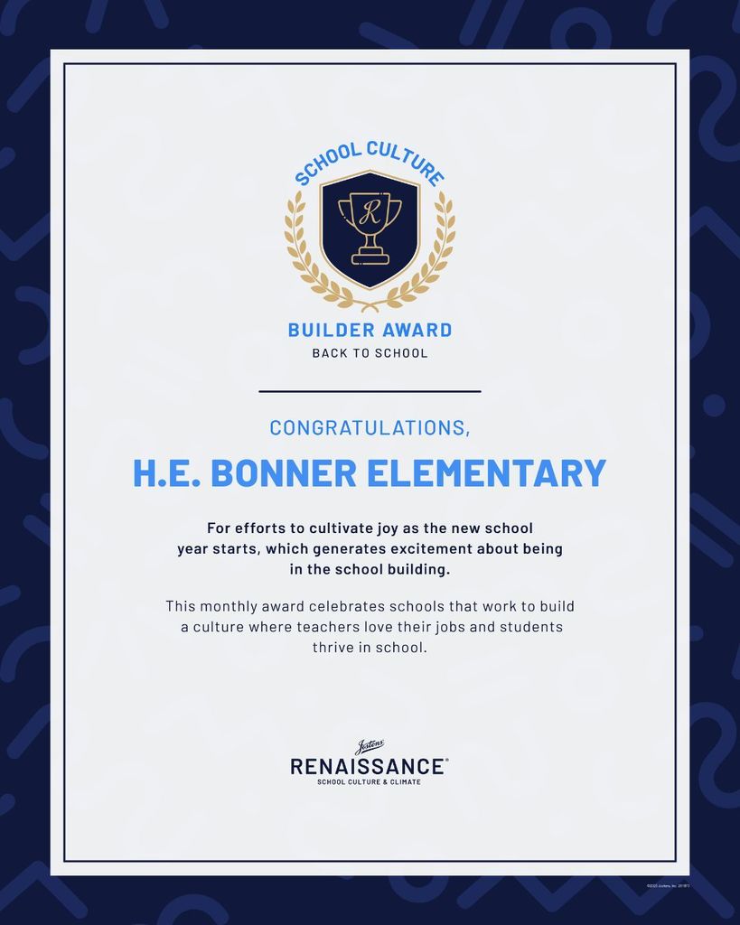 This  picture is the award provided by Renaissance to recognize the school as a cutlure builder. The certificate describes the award as one where the school has made efforts to build culture to start the new year off the right way. 