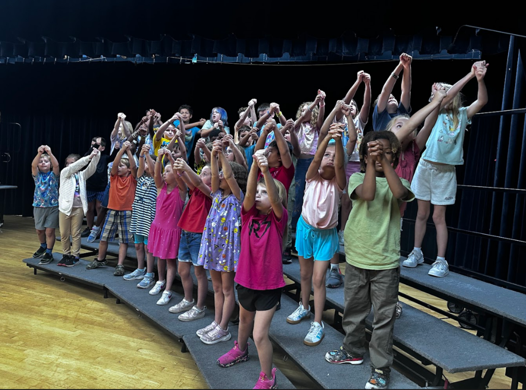 Students on risers during a musical rehearsal