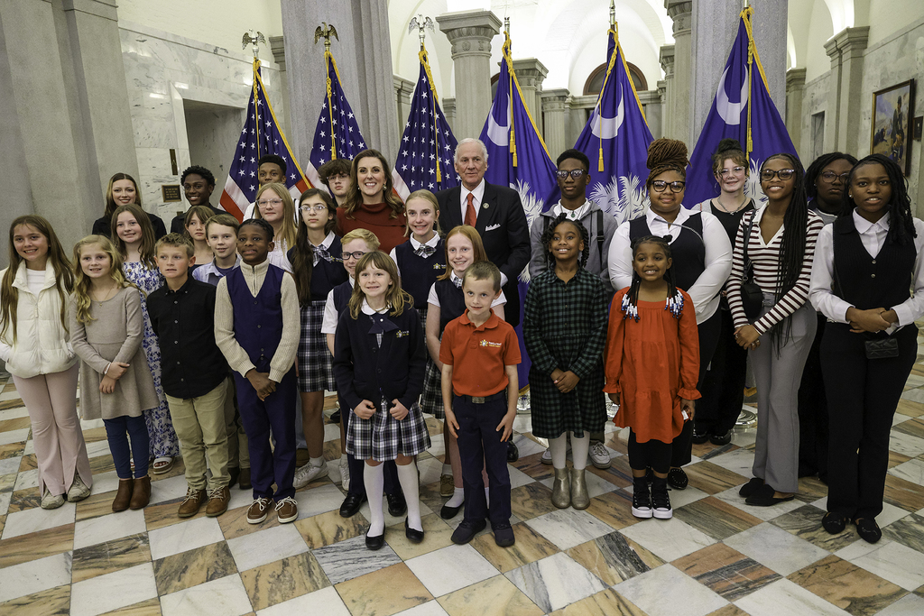 students with state officials
