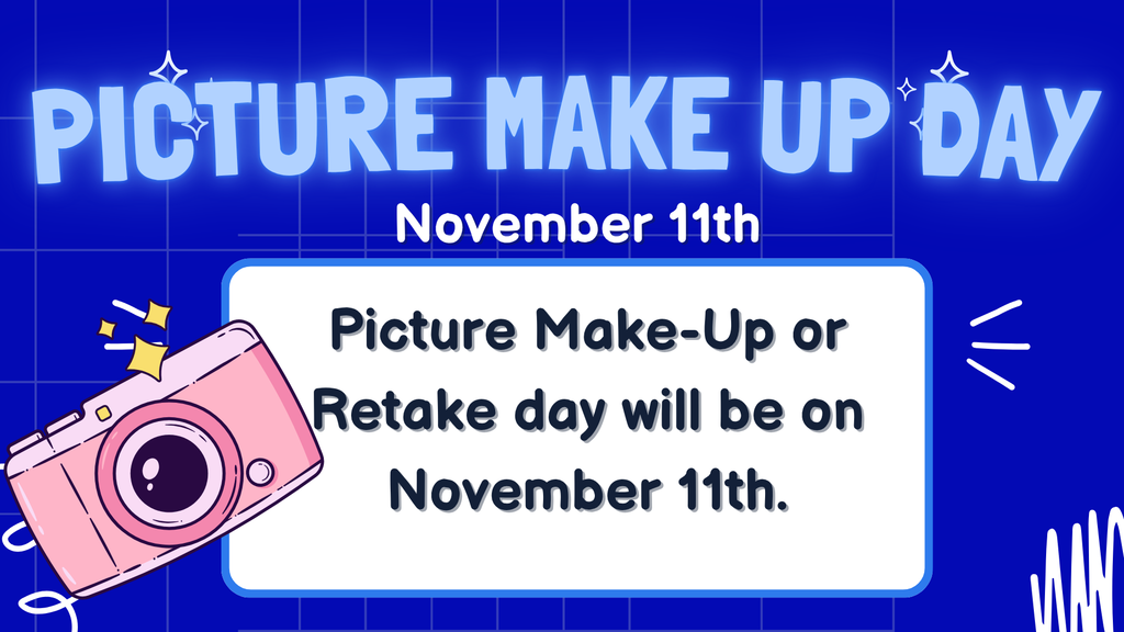 Tomorrow, November 11th, is Picture Retake Day at Cane Bay Middle! If your student was absent on picture day or needs a new photo, retakes will take place throughout the school day. We will call students by grade level when it is their turn, so please remind your student to listen for announcements. Thank you for helping us make Picture Retake Day run smoothly!