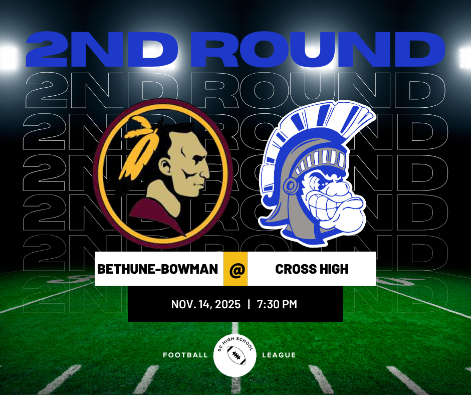 Round 2 playoff showdown: Bethune-Bowman at Cross High — Nov 14. Who’s pumped for the big game? 🏈🔥