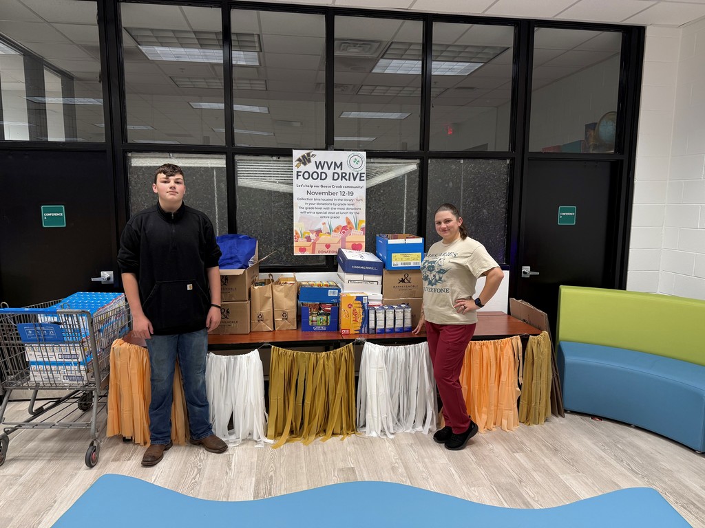 Food drive donations being collected by middle schoolers and donated to Helping Hands of Goose Creek.