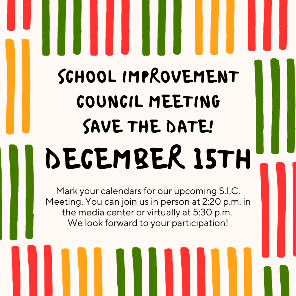 This is a graphic flier that shares the date for the school improvement council save the date for December 15th.