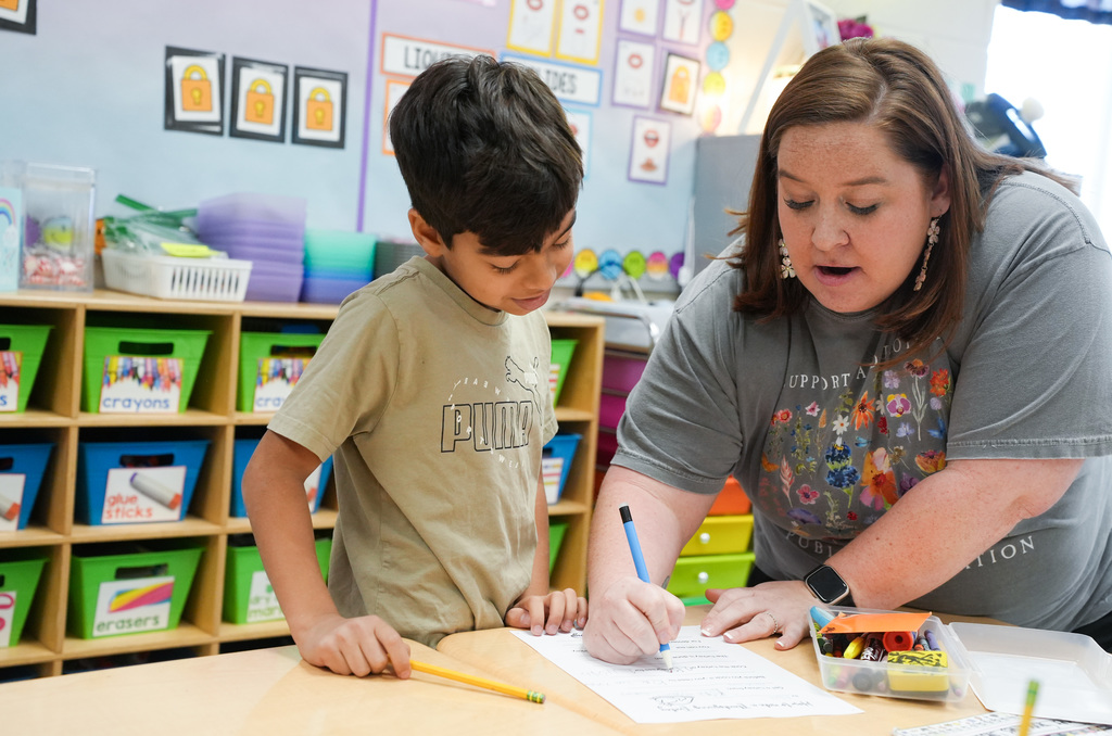 teacher and student working together