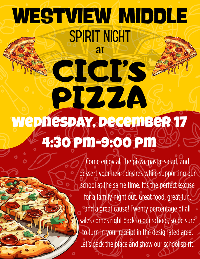 COME JOIN US FOR CICI'S SPIRIT NIGHT TONIGHT FROM 4:30-9:00