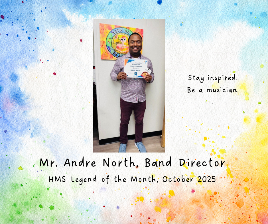 Mr. North, HMS band director and Legend of the Month receives a certificate.