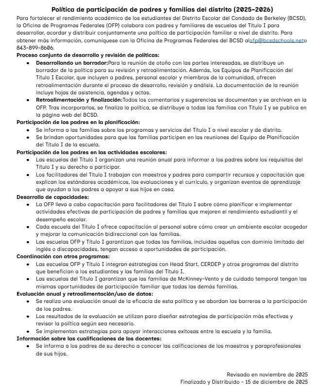 Spanish Final 25-26 District Parent and Family Engagement Policy