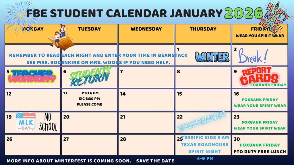 FBE Student  Calendar 
