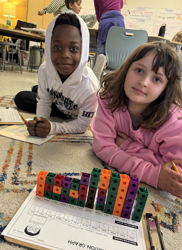 student partners making 3D bar graphs 
