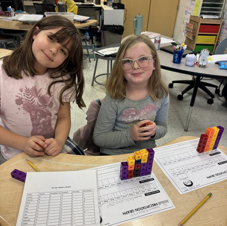 student partners making 3D bar graphs 