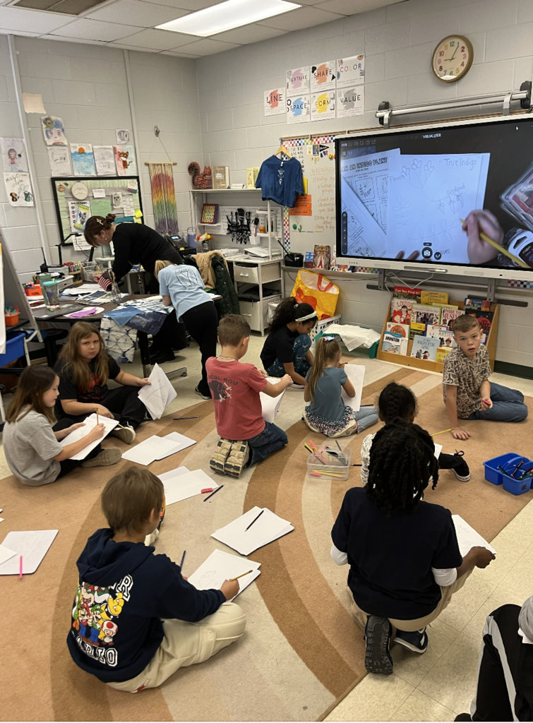 Students doing a scientific illustration of an indigo plant 