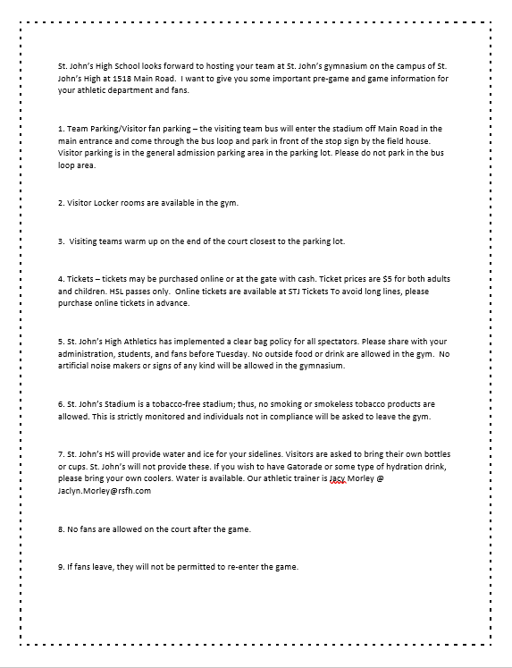 St. John's High School Game Information