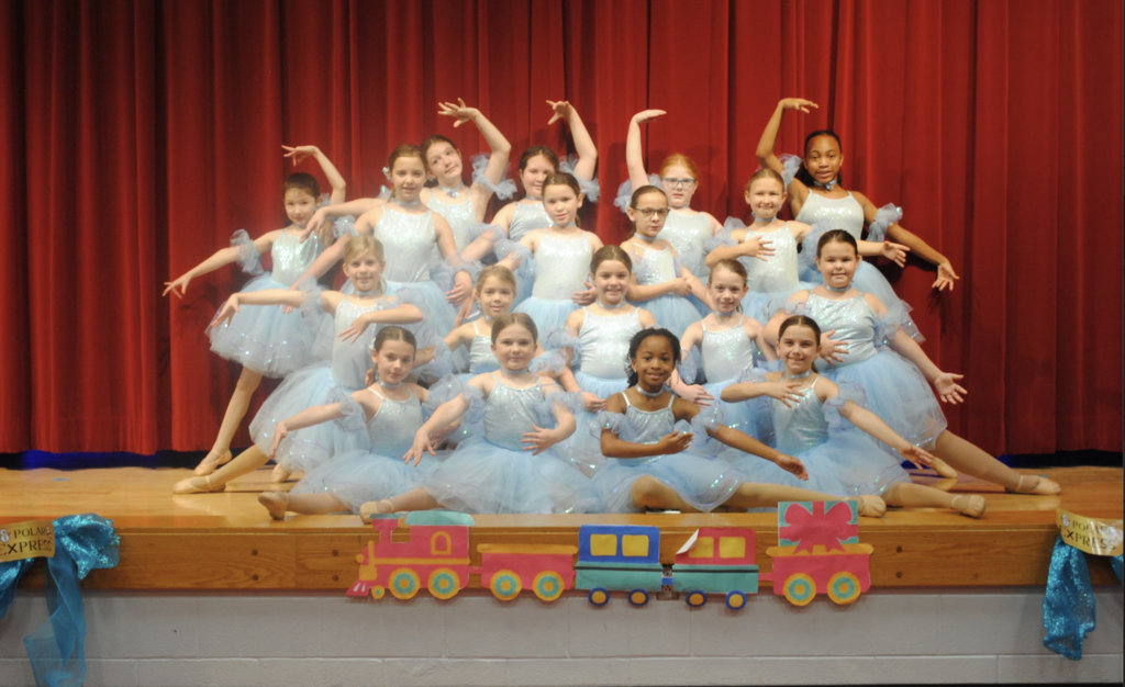 Red Dance Company, multiple students wearing blue and blue tutus 