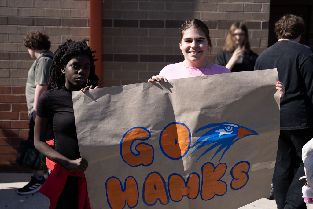HHS students with handmade poster