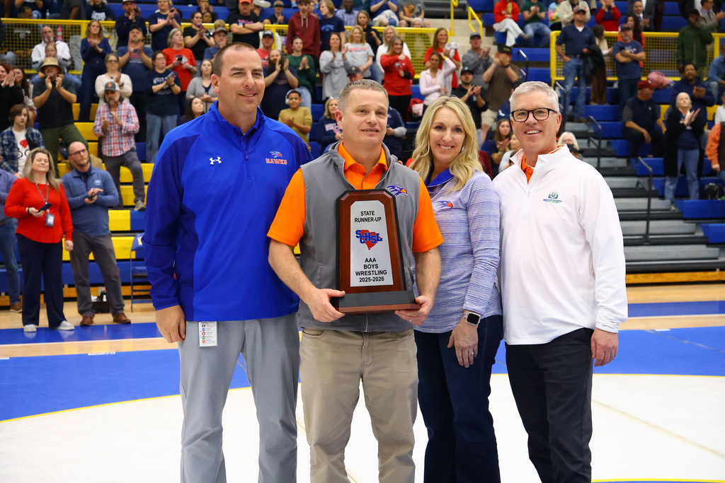 Principal Gallus, AD Kim Joseph, Tim McDowell and HHS wrestling coach