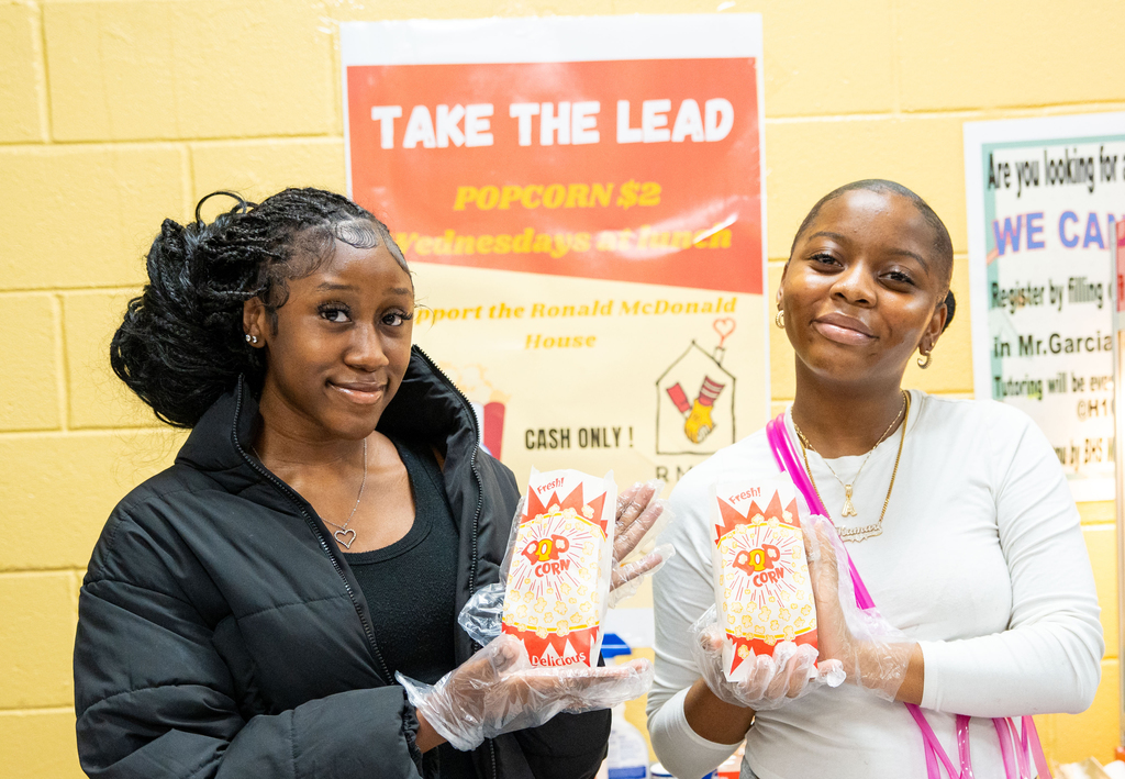 students with popcorn