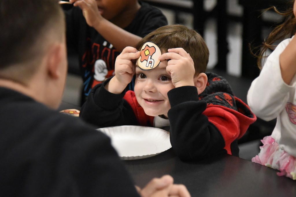 student with pancake cutout
