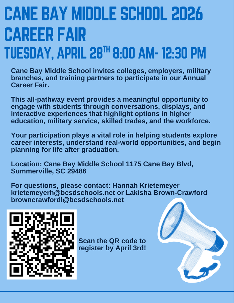 Hey Cobras! 🐍✨ We’re gearing up for our Annual Career Fair on April 28 from 8:00 AM–12:30 PM, and we’re looking for colleges 🎓, employers 💼, military branches 🇺🇸, and training partners 🔧 to join us! Help us open doors and inspire our students by showcasing opportunities in higher education, military service, skilled trades, and the workforce 🚀 Ready to make an impact? Complete the registration form to secure your spot! Spots are open through April 3rd — don’t miss out! 🙌