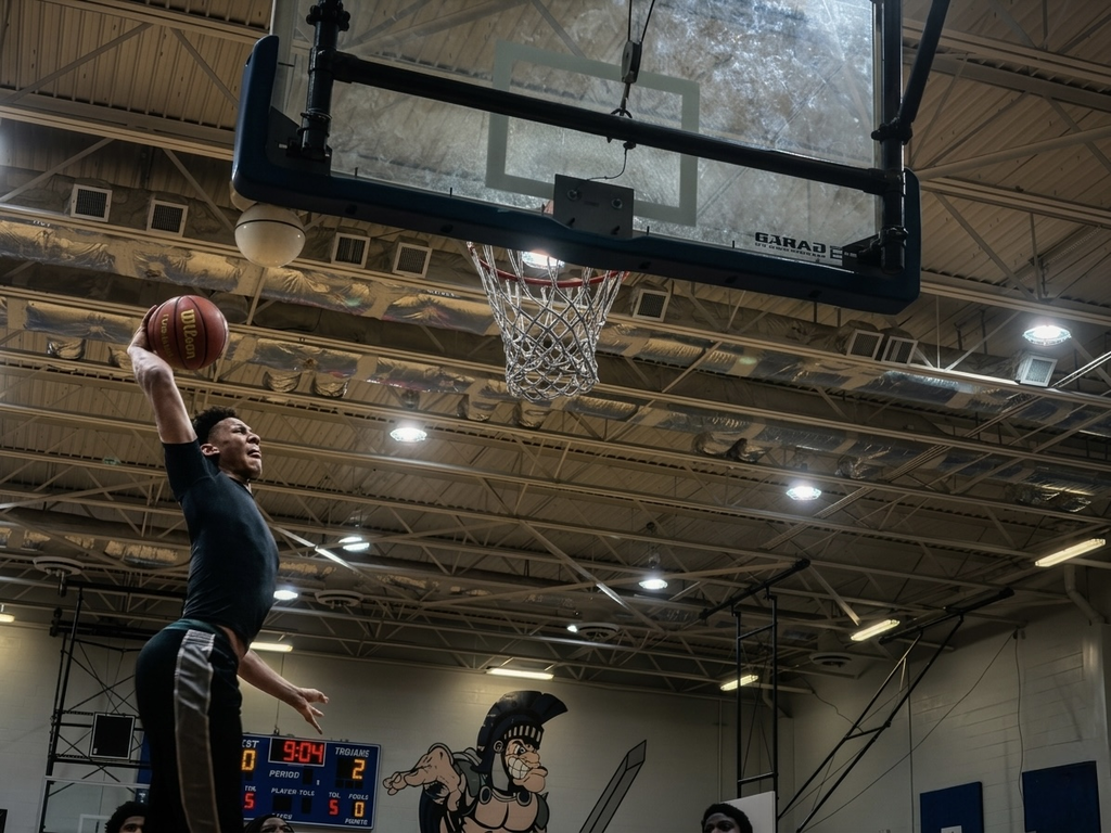student dunking ball