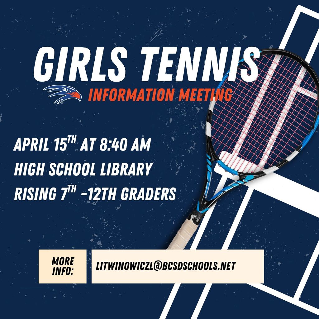 There will be an interest meeting for all girls interested in playing tennis on April 15th at 8:40 am in the HHS library
