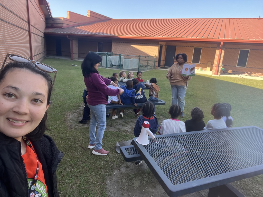 Reading at picnic tables