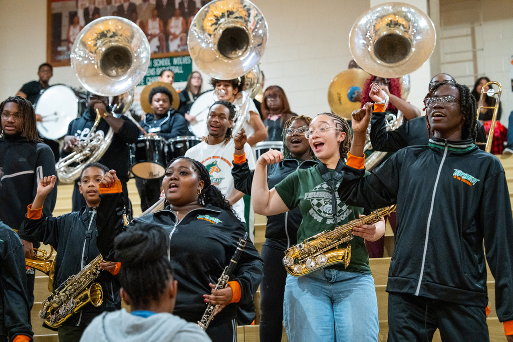Timberland High marching band cheering