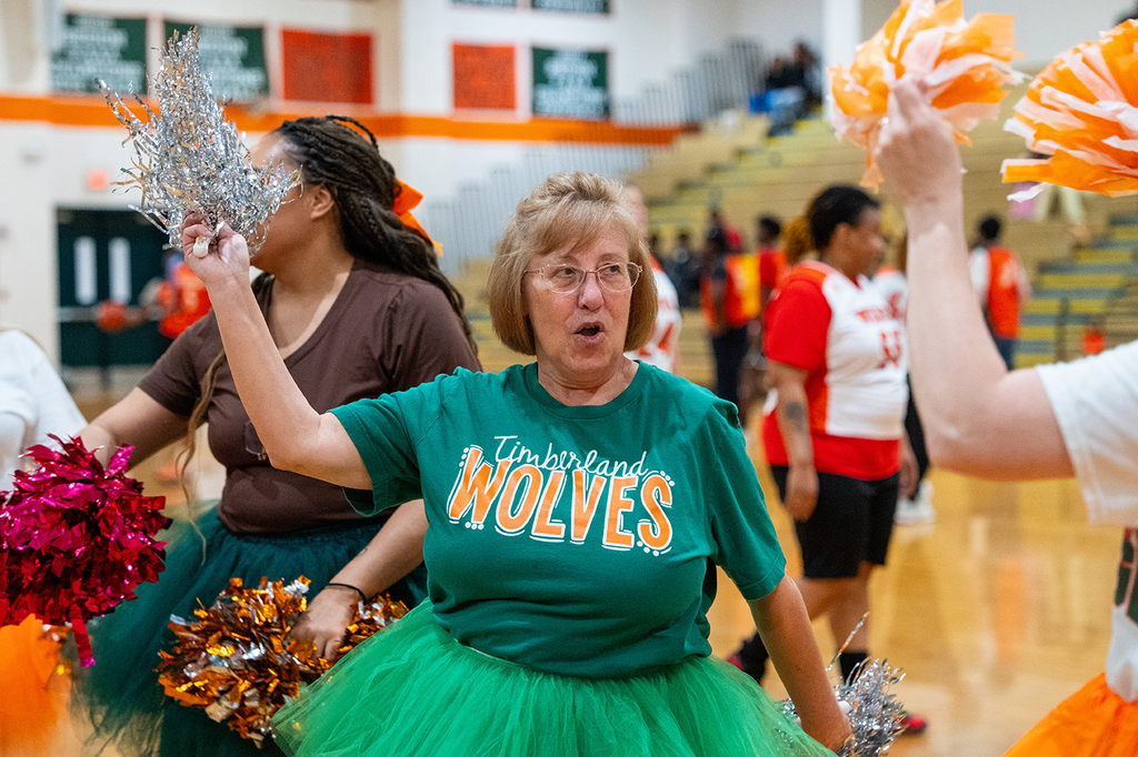 Timberland High staff member cheering