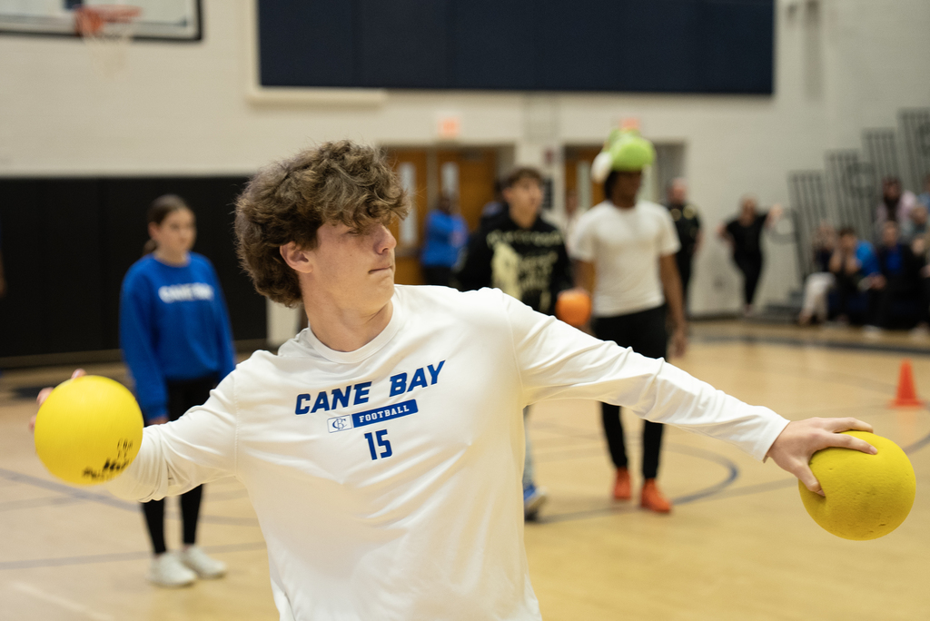 student getting ready to throw a dodgeball
