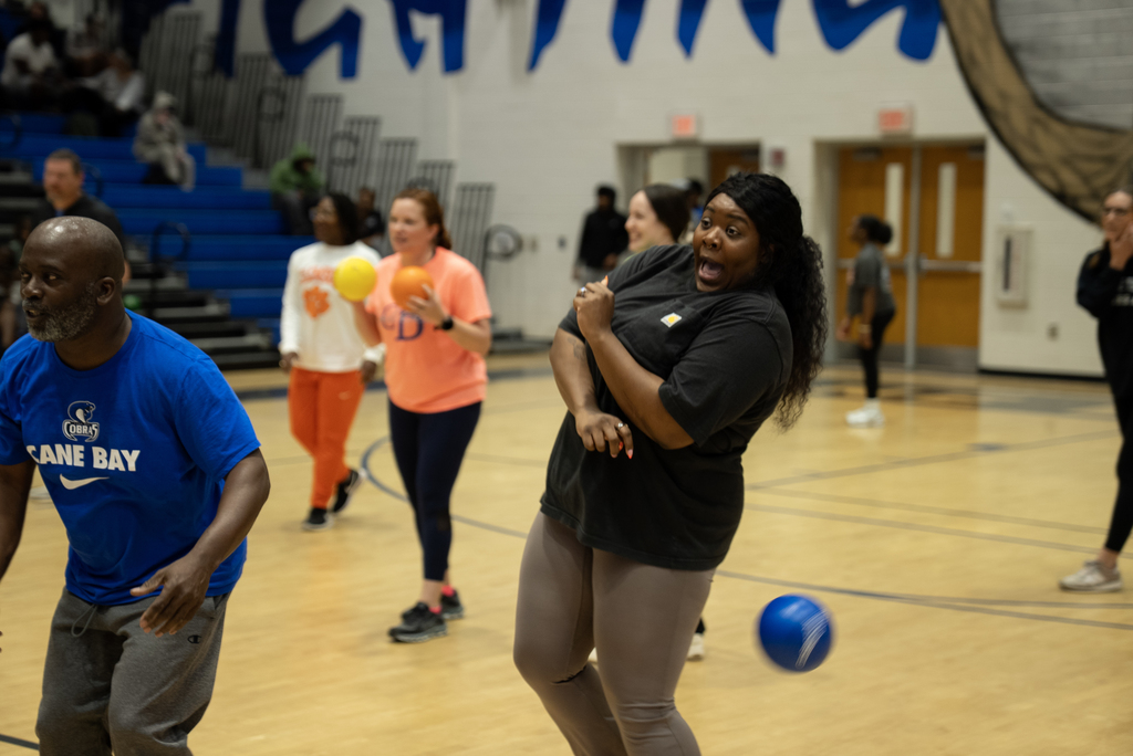 teacher dodging ball