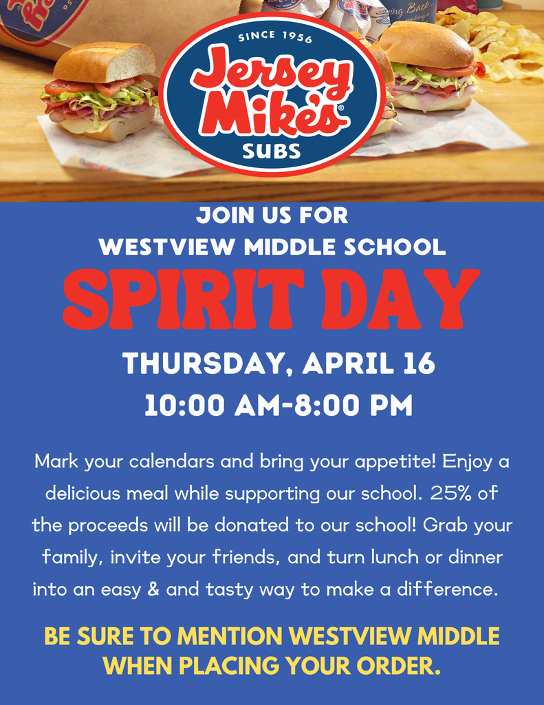 JERSEY MIKES SPIRIT DAY THURSDAY APRIL 16 FROM 10 AM-8 PM