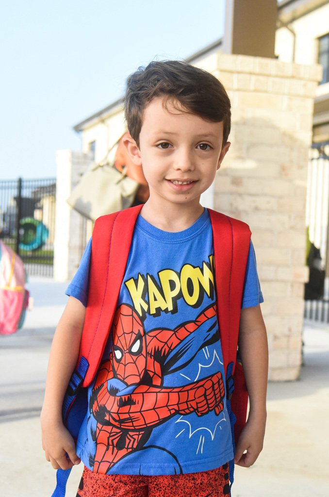 student on first day of school