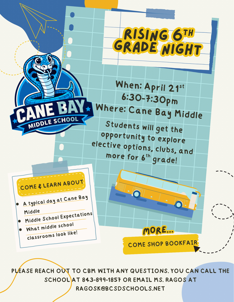 📣 Reminder, Families! 📣 Tonight is our Rising 6th Grade Night from 6:30–7:30 PM! We’re excited to welcome our future Cobras and their families. 🐍💛 👉 Please enter through the front doors only. 📚 Bonus! Our Book Fair Family Night will also be happening from 5:30–7:30 PM and is open to all families. Feel free to come early, shop the book fair, and then head over to Rising 6th Grade Night! We can’t wait to see you there!