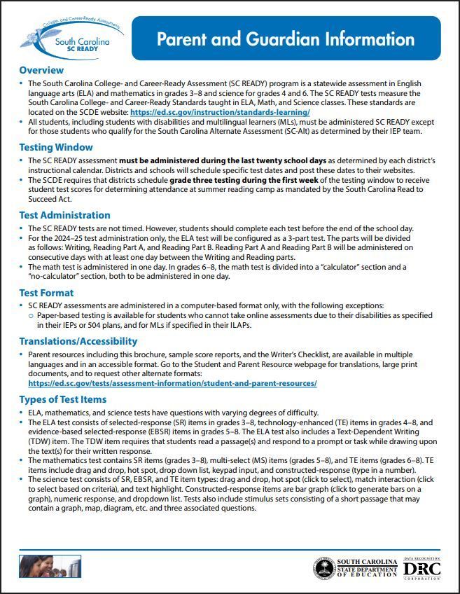 An information sheet with a blue and white background. It is titled "Parent and Guardian Information."