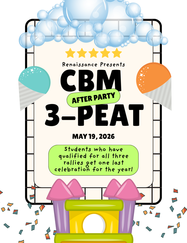 Students who have qualified for all three quarter rallies this year are invited to one final celebration—the Three-Peat After Party! 🎉 Get ready for an unforgettable event featuring bounce houses, Kona Ice available for purchase, exciting giveaways, and tons of fun with friends as we celebrate your amazing achievement!