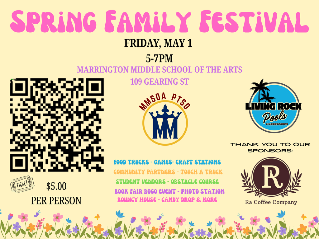 MMSOA PTSO Spring Family Festival is this Friday from 5pm-7pm Scan QR code for tickets