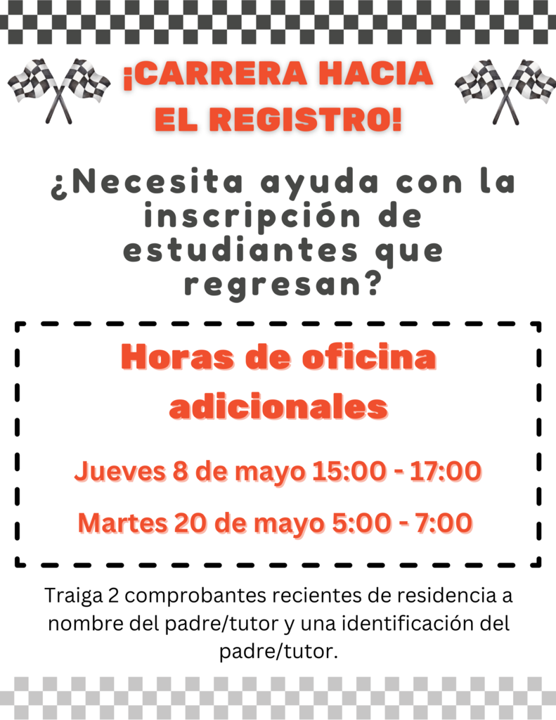 A white poster with black text announces additional office hours for student registration. It includes two dates and times.