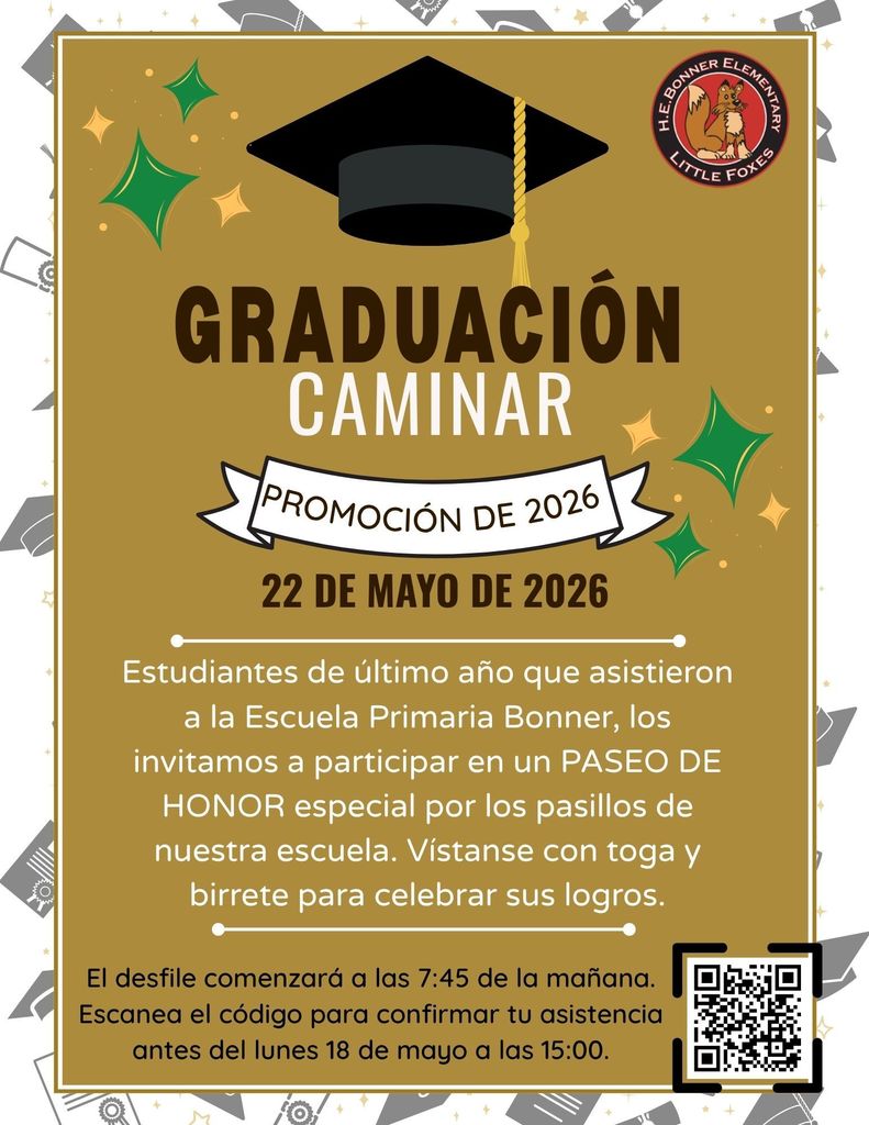A graduation invitation card for 2026 features a graduation cap, text, and QR code. Date: 22 May 2026.