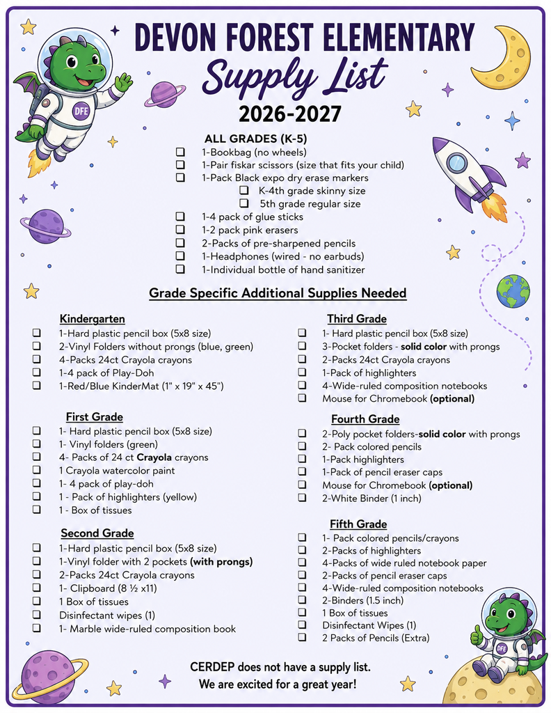 DFE school supply list