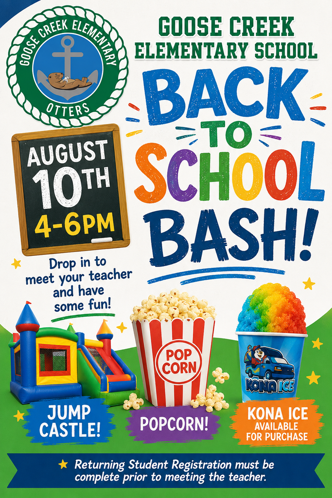 Back to School Bash. Events include a bounce house, popcorn, and shaved ice. Date is August 10th.