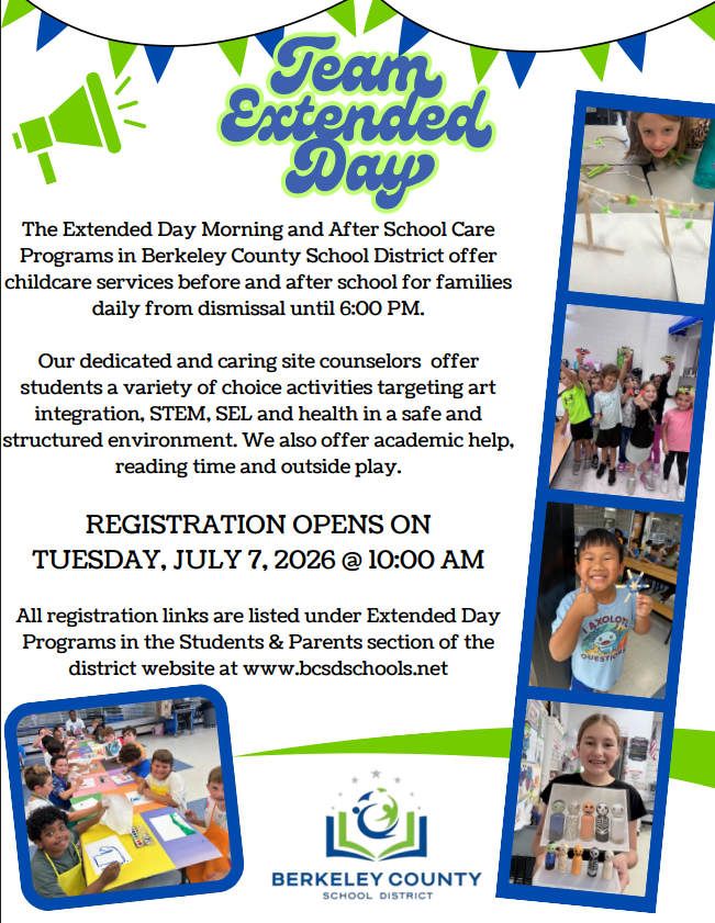 Extended Day Registration Opens TUESDAY at 10:00
