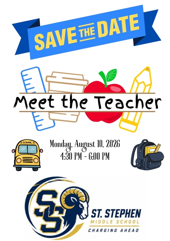 St. Stephen Middle School Meet the Teacher Drop-in will be Monday, August 10 from 4:30-6:00 PM. Save the Date!