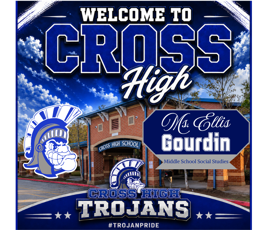 A banner promoting Cross High features text and images. It includes "Welcome to Cross High" and the school mascot. A building with a tree in the background.