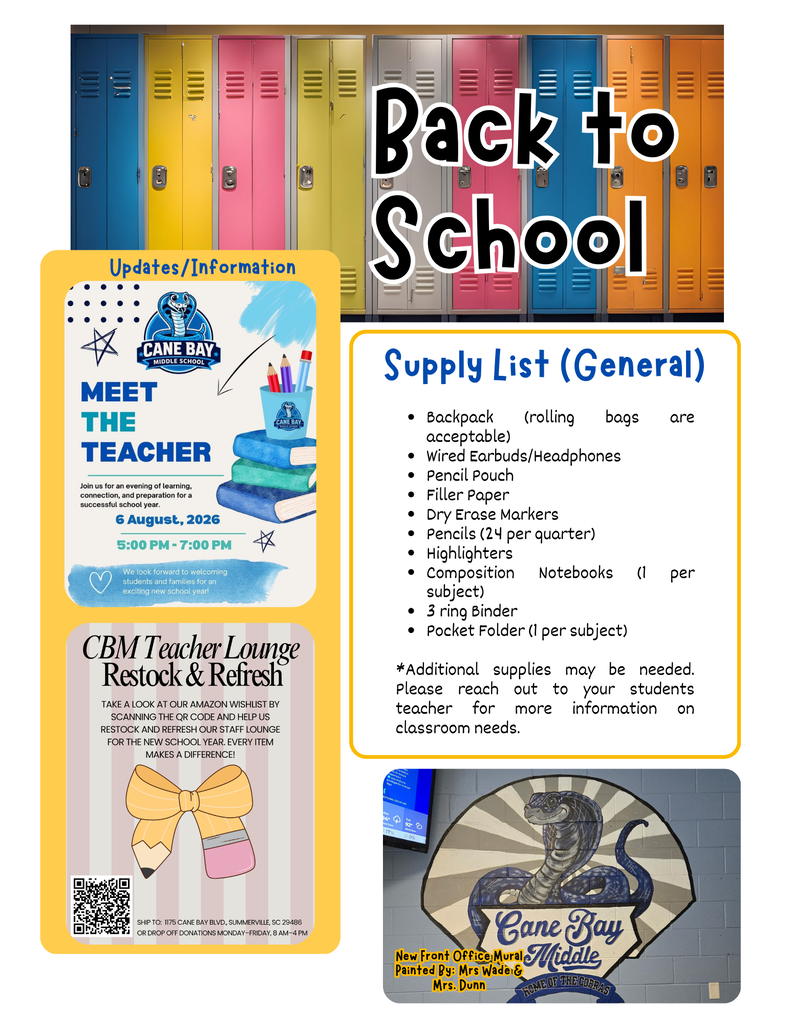🐍💙 The August Cobra Nation Newsletter Has Arrived! 💙🐍 The countdown to an amazing school year is on! Our August Cobra Nation Newsletter is packed with everything you need to prepare for a successful start to the 2026–2027 school year. Inside you'll find: 📅 Important August dates and upcoming events 🏫 New Student Orientation & Meet the Teacher information 🎒 General school supply list 📚 Back-to-school reminders and helpful tips 👋 Meet our newest Cobra staff members 📣 Important contact information and school updates Be sure to take a few minutes to read through the newsletter so you're ready for the first day of school on August 12! 📖 View the August Newsletter here: Here's to a fantastic year of learning, growth, and Cobra Pride! One School. One Community. One Cobra Family. 🐍💙