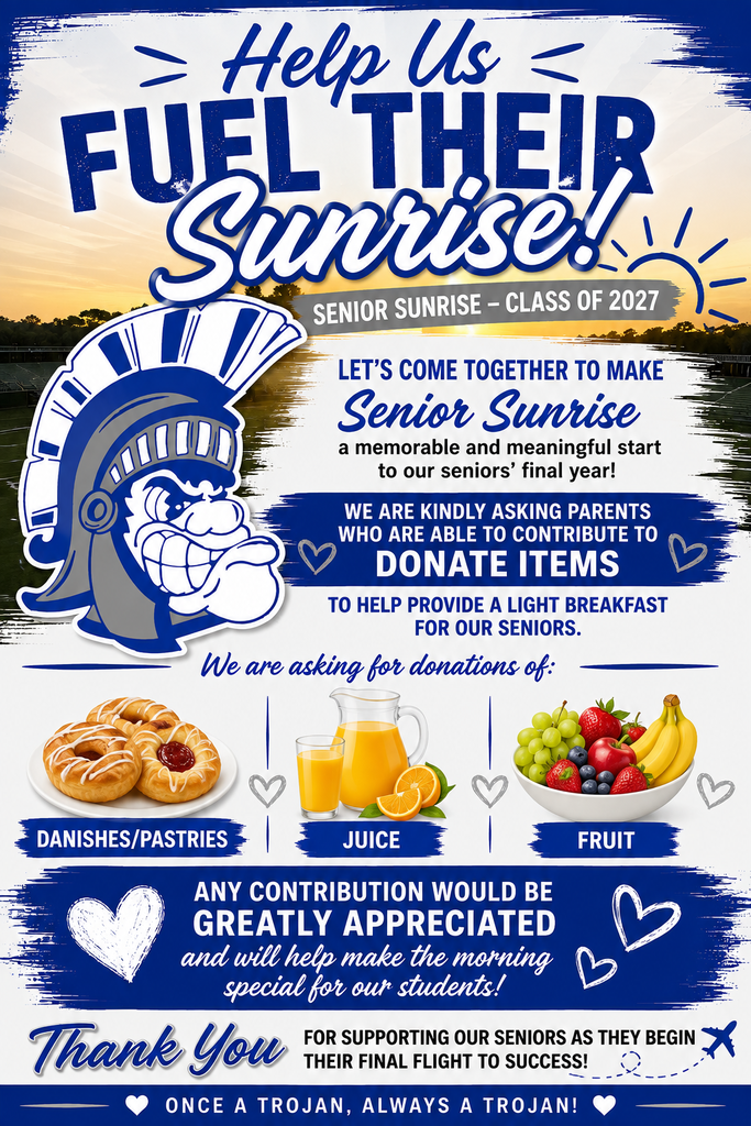 An advertisement for Senior Sunrise class of 2027. It includes a helmet logo and asks for donations.