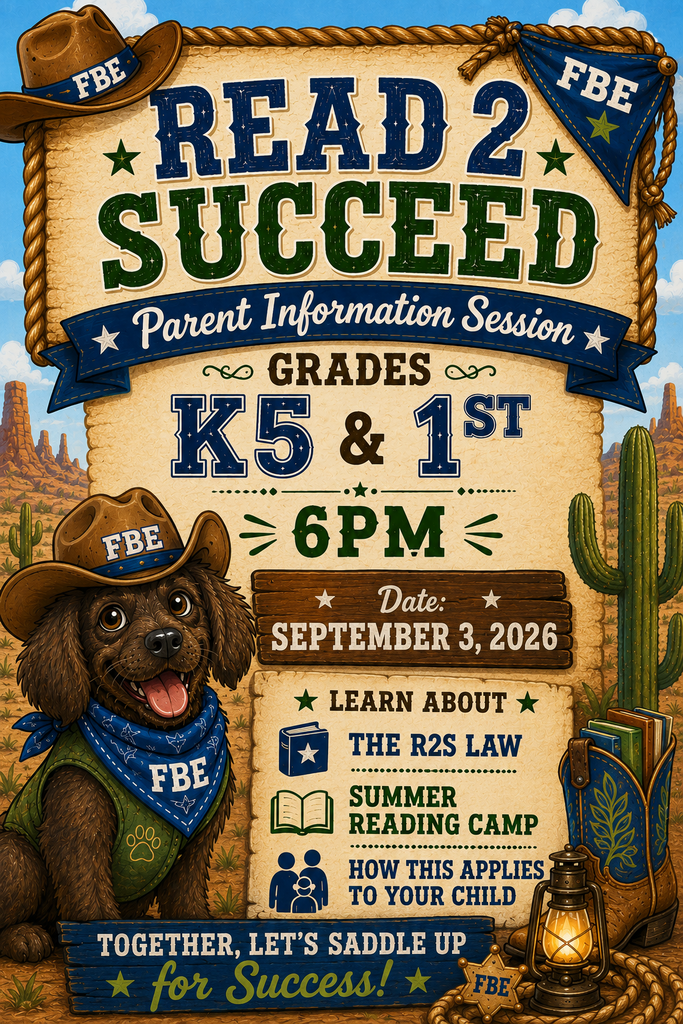 A poster with a cowboy dog and cactus. Title reads "Read 2 Succeed". The session is for grades K5 and 1st on September 3, 2026.