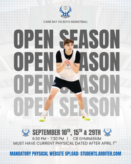 Poster with blue and white background. A male basketball player is shown in a shooting stance. Text reads "Open Season Open Season Open Season."
